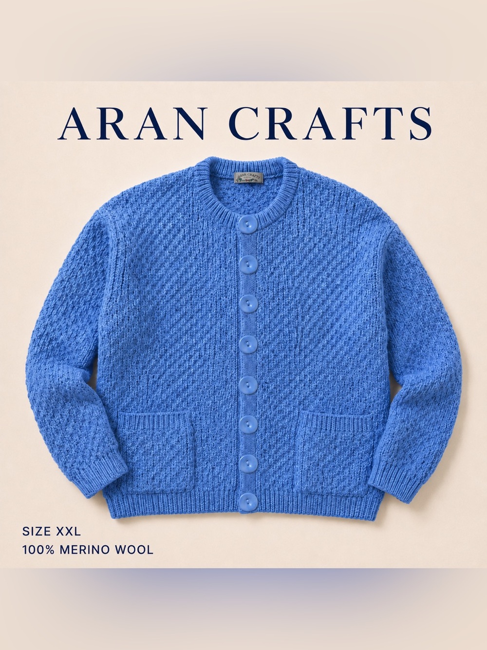 Aran Crafts Men’s Sky Blue Turtleneck Merino Wool Sweater